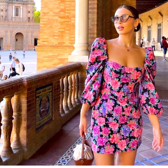 Zara NWT Floral Puff Sleeve Mini Dress Large - Picture 2 of 12